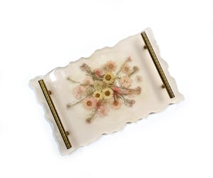 מגש פרחוני ורדרד 29 ס"מ אורך 18ס"מ רוחב