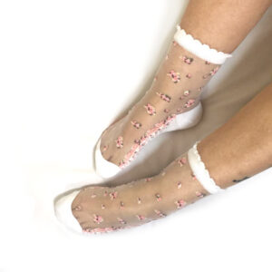 גרבי משי לבן שקוף פרחים ורוד